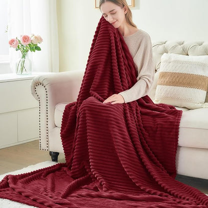 BEDELITE Ribbed Jacquard Burgundy Fleece Twin Blanket - Image 6