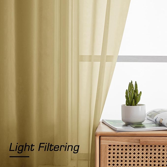 Simplebrand Gold Sheer Curtains 96 Inches Long, Light Filtering Rod Pocket - Image 5