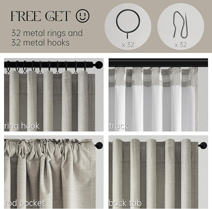 Topfinel 90 Inches Linen Curtains 100% Blackout Curtain - Image 3