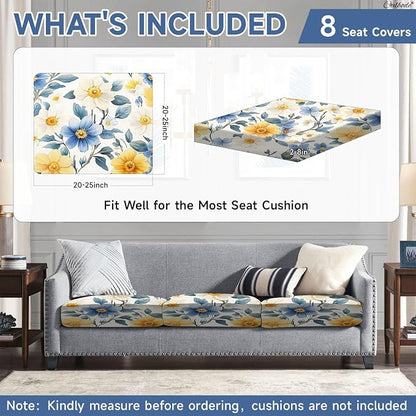 CALBODE 8 Pcs Stretch Outdoor Seat Cushion Covers, Spring Bloom | Washable - Image 2