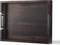 Ottoman Tray, Acacia Wood Serving Tray with Metal Handles, 16.5x12.5in Food Drinks Tray for Coffee Table, Breakfast, Dinner & Bar, Rustic Decorative Storage Tray for Ottoman, Kitchen, Packaging