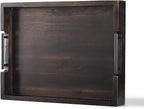Ottoman Tray, Acacia Wood Serving Tray with Metal Handles, 16.5x12.5in Food Drinks Tray for Coffee Table, Breakfast, Dinner & Bar, Rustic Decorative Storage Tray for Ottoman, Kitchen, Packaging