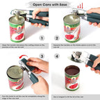 Beneno Can Opener Manual with Magnet, Hand Held Heavy Duty Can Opener with Durable Sharp Blade Smooth Edge, Big Effort-Saving Knob, Soft Grip Rubber Handle, Multifunctional Bottle Opener, Green