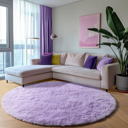 Light Purple Round Rugs 5ft, Fluffy Soft Circle Area Rug - Image 3