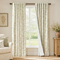 Blackout Vintage Floral Linen Curtains Green on Beige 50×84 2 Panels | Elisa by Lazzzy
