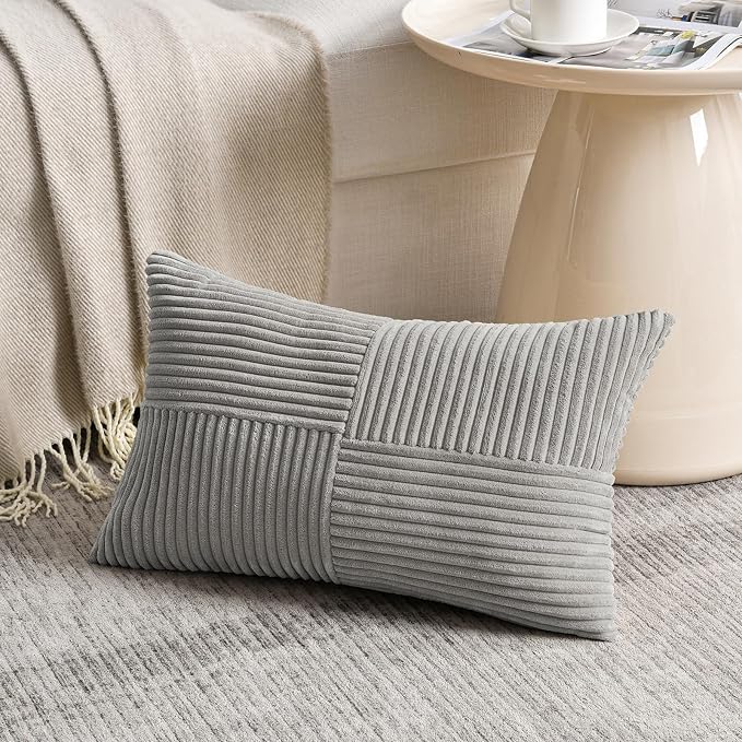 Fancy Homi 2 Packs Grey Long Lumbar Decorative Throw Pillow Covers 12x24 Inch - Image 2
