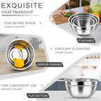 HaWare Mixing Bowls with Airtight Clear Lids, 6-Piece Stainless Steel Strong Nesting Bowls Set, Metal Salad Bowl for Cooking, Prepping, Baking, Serving & Food Storage, Size 4.6, 3, 1.5QT, Black