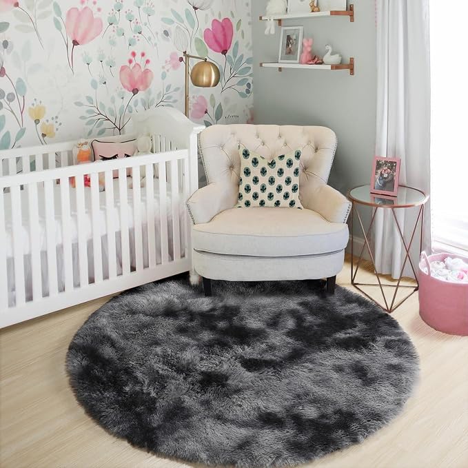 Amdrebio Tie-Dyed Dark Grey Cool Round Rug 4Ft - Image 8