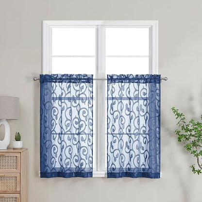 Furman Cafe Curtains 24 Inch Length 2 Panels Set, Elegant Geometric Jacquard by OWENIE