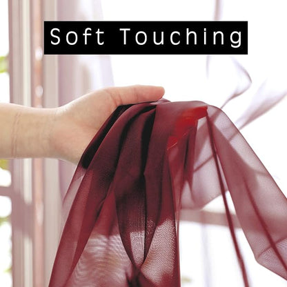 2 Panels Window Burgundy Sheer Curtains 42" x 45" Inches - Image 3