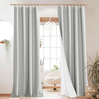 NICETOWN Grey Long Linen Full Shade Panels, Pair of Thermal Insulated & Energy by NICETOWN