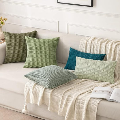 MIULEE Corduroy Decorative Throw Pillow Covers 20x20 Grey Green Pack of 2 | - Image 5