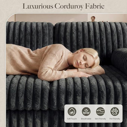Belffin Plush Corduory Sectional Sleeper Sofa - Image 6