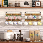 Mug Racks for Wall, Coffee Mug Holder Wall Mount Up to Hold 24 Mugs, Coffee Mug Rack Wall Mounted（3Pack） for Kitchen, Home, Coffee Bar, Rustic Wood and Iron