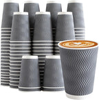 Coffee Cups 12 oz 120 Pack, Corrugated Insulated Ripple Wall Disposable Paper Coffee Cups 12oz, To Go for Hot Beverage or Cold Drinks Office/Home/Cafe/Party/Travel (Gray)