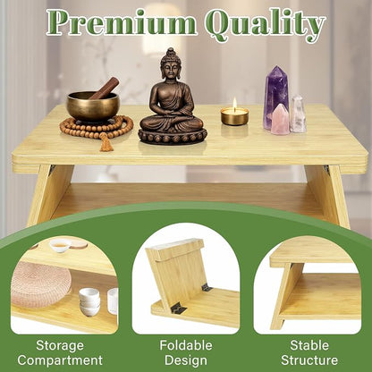 Floor Table, Altar Table Paulownia Folding Design, Low Meditation Table - Image 4