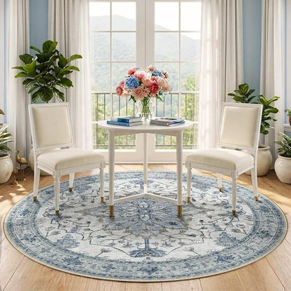 RELEANY Washable Area Rug, Round 5ft, Water Repellent, Pet Friendly, Vintage - Image 3