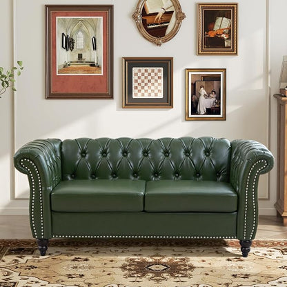 Mid-Century 2 Seater Sofa, Faux Leather Loveseat - Image 3