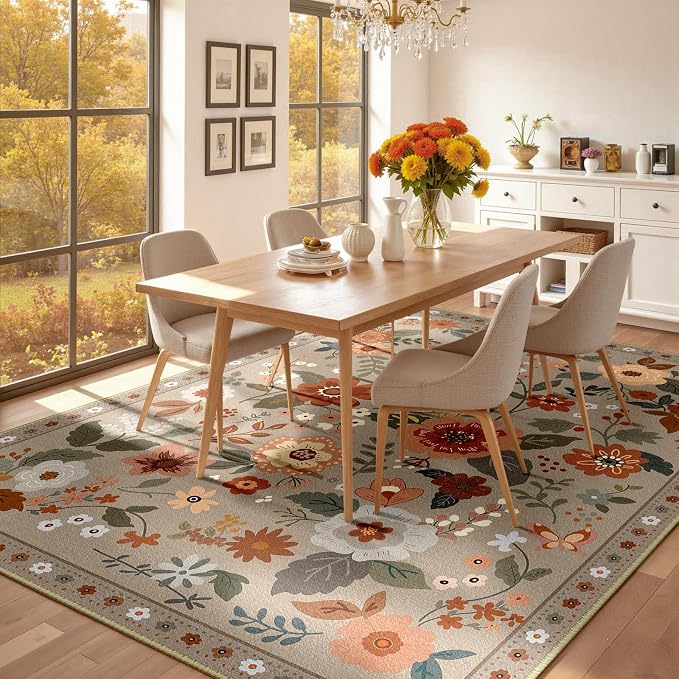 RELEANY Floral Washable 6x9 Area Rugs Brown/Brick | Flower Carpet Print Boho - Image 8