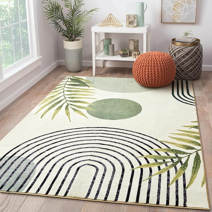 RoomTalks Mid Century Modern Washable Rug, Abstract Tropical Leaves Non Slip by RoomTalks