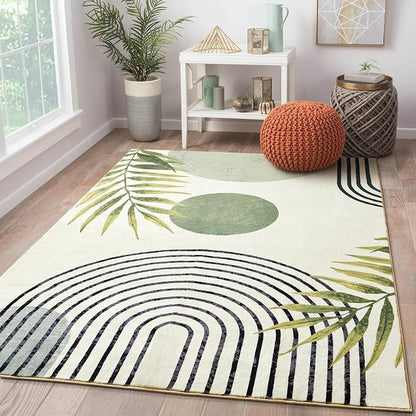 RoomTalks Mid Century Modern Washable Rug, Abstract Tropical Leaves Non Slip by RoomTalks