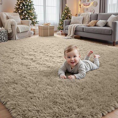 4x6 Fluffy Shag Area Rugs for Living Room Bedroom: Soft Carpet Gray Camel | - Image 9