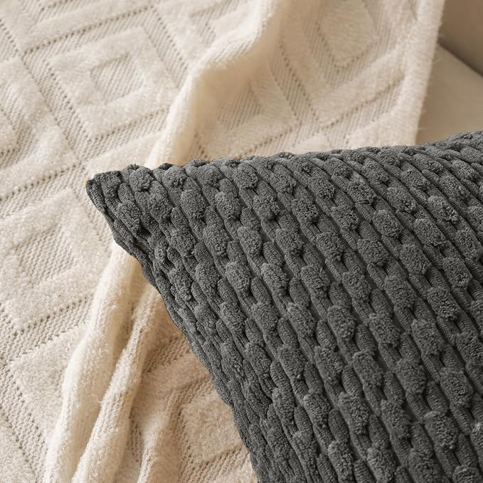 Set of 4 Dark Grey Decorative Throw Pillow Covers 16x16 Inch Corduroy Pillow - Image 3