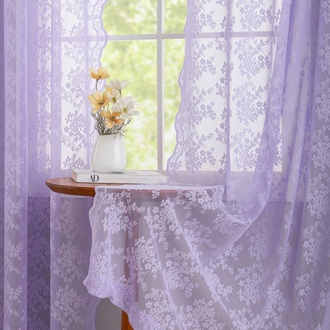 YJ YANJUN Vintage Lace Curtains 72 Inches Long-Victorian Floral Pattern by YJYANJUN