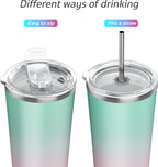 THILY Stainless Steel Vacuum Insulated Tumbler Travel Mug 26 oz Coffee Cup with 2 Lids and Straws, Splash Proof, Keep Ice Drinks Cold, Candy Pink