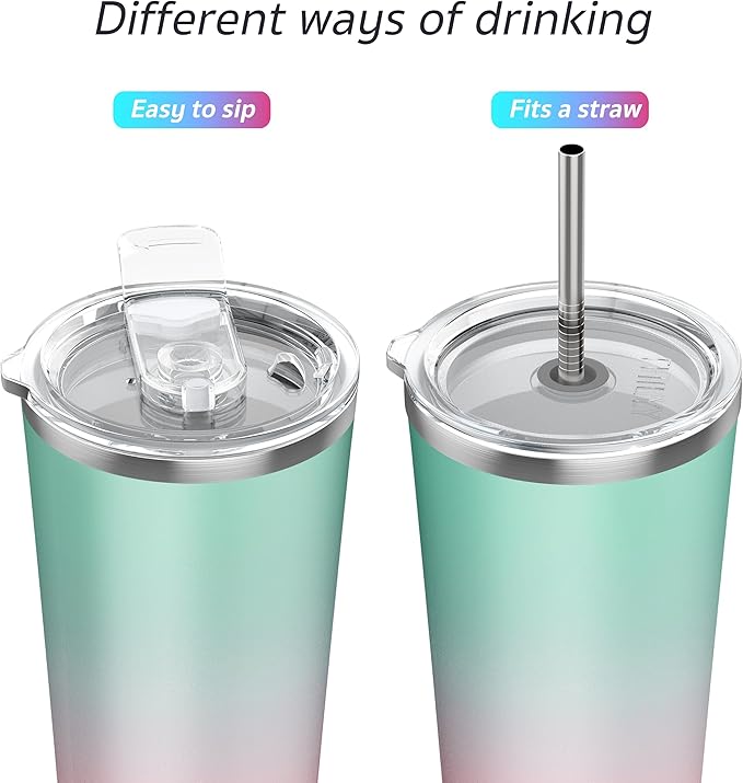THILY Stainless Steel Vacuum Insulated Tumbler Travel Mug 26 oz Coffee Cup with 2 Lids and Straws, Splash Proof, Keep Ice Drinks Cold, Candy Pink
