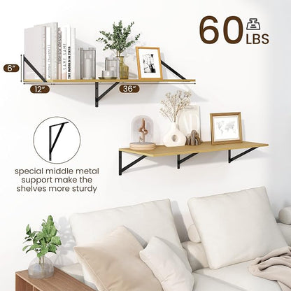Fun Memories Floating Shelves for Wall, 12 Inch Deep Floating Shelves Set of 2 - Image 3