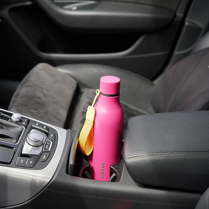 BJPKPK Insulated Water Bottles, 18 oz Stainless Steel Metal Water Bottle with Strap, BPA Free Leak Proof Thermos, Mugs, Flasks, Reusable Water Bottle for Sports & Travel, Pink