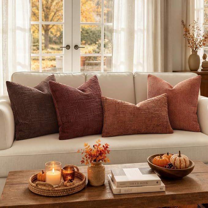 MIULEE Chenille Textured Fall Throw Pillow Covers Rust 20x20 Set of 2 | Slubby - Image 3