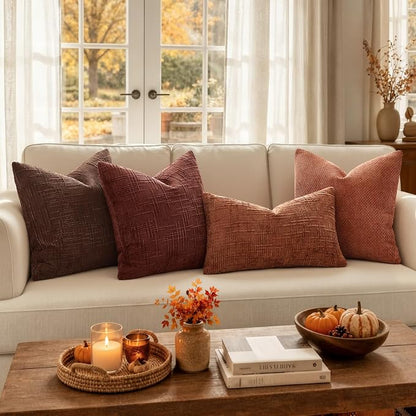 MIULEE Chenille Textured Fall Throw Pillow Covers Rust 20x20 Set of 2 | Slubby - Image 3