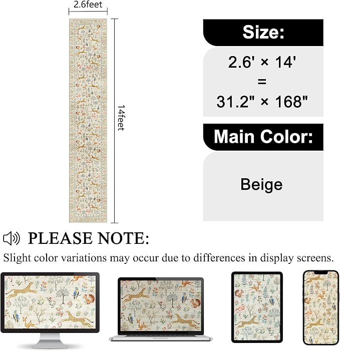 DUKINO 2.6x14 Runner Rug for Hallway, Washable Animal Rug Non Slip, Low Pile - Image 2