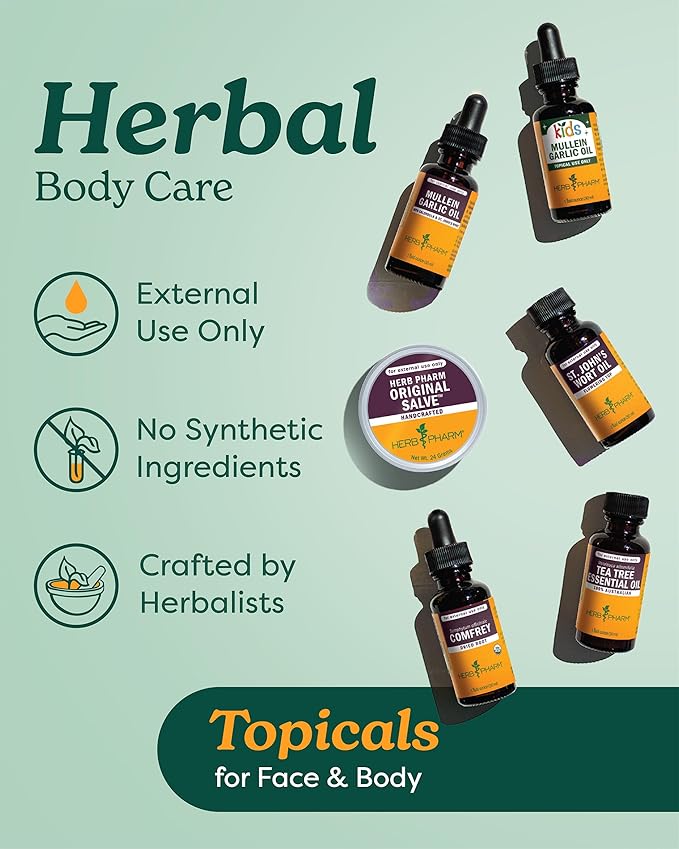 Herb Pharm Mullein Garlic Herbal Oil - contains Calendula, Garlic, Mullein flower, St. John's Wort, Olive Oil, 1 Ounce