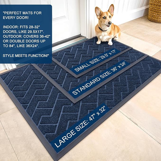 OLANLY Front Door Mat Outside 59x23, All-Season Absorbent Rubber Doormat | Blue - Image 2