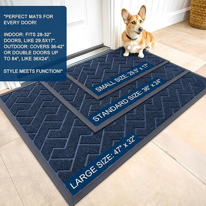 OLANLY Front Door Mat Outside 59x23, All-Season Absorbent Rubber Doormat | Blue - Image 2