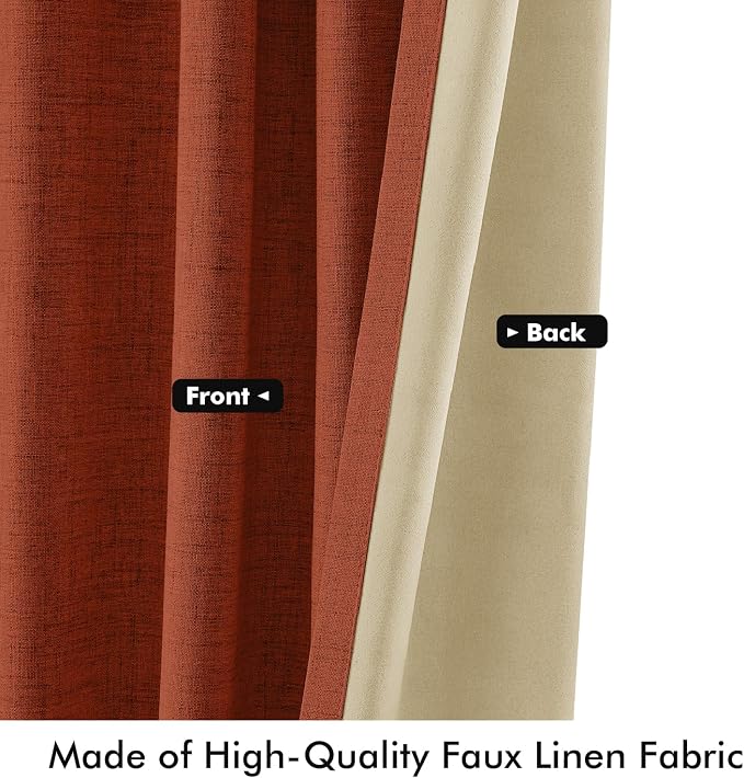 MIULEE Fall 100% Blackout Linen Curtains 42 x 90 Inch Burnt Orange 2 Panels | - Image 6