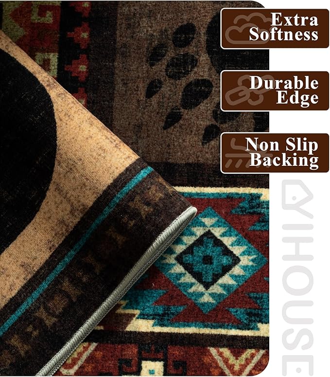 Rustic Cabin Rugs for Living Room 9x12, Wildlife Bear & Deer Area Rug, Washable - Image 6
