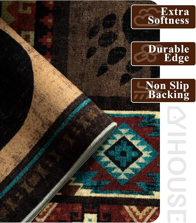 Rustic Cabin Area Rug 6x9, Machine Washable Lodge Bear Rug, Non-Slip Low Pile - Image 5