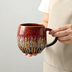 20oz Raku Glaze Coffee Mug - Unique Handcrafted Look Ceramic Cup, Large Tea Mug, Microwave & Dishwasher Safe (red)