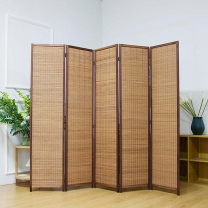 5 Panel Bamboo Room Divider Screen, 5.6 FT Tall Bamboo Divider Folding Privacy - Image 2