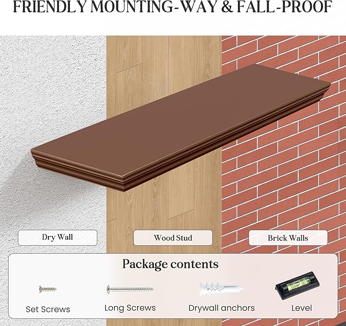 Fun Memories Floating Shelves 40 Inch Long, 9.3 Inch Deep Classic Crown Molding - Image 6