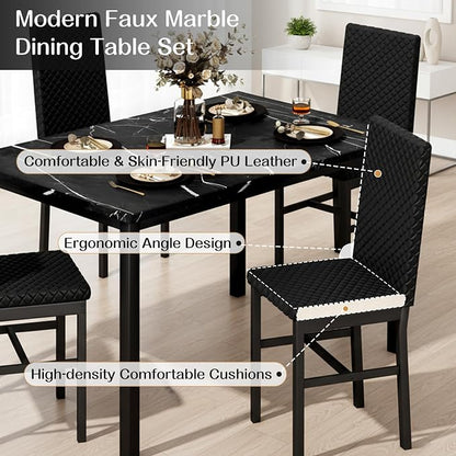 Recaceik Dining Table Set for 4, Modern 5 Piece Dining Table Set Faux Marble - Image 6