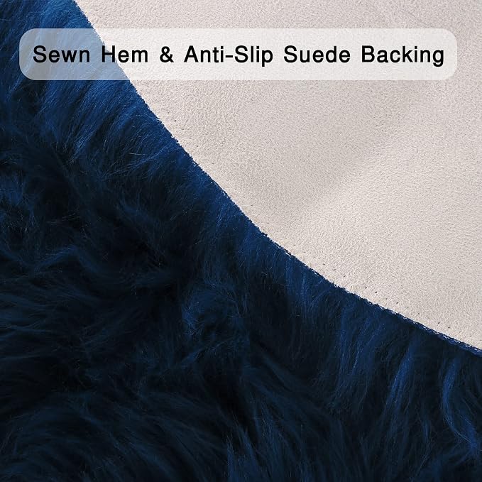 duduta Navy Blue Faux Sheepskin Fur Rug 3x5 ft, Fluffy Carpet Rug | Shag Fuzzy - Image 3