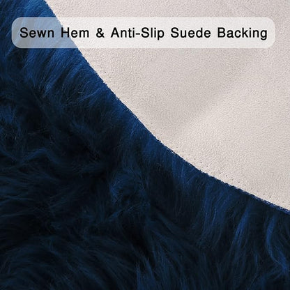 duduta Navy Blue Faux Sheepskin Fur Rug 3x5 ft, Fluffy Carpet Rug | Shag Fuzzy - Image 3