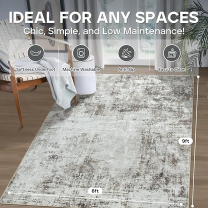 6x9 Area Rugs for Living Room Bedroom Dining Room Washable Brown Grey | Soft - Image 2