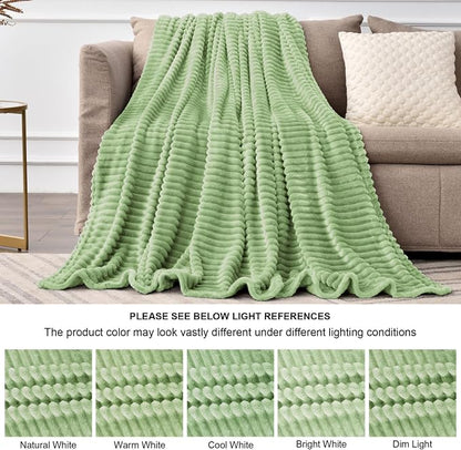 BEDELITE 3D Ribbed Apple Green Fleece Throw Blanket - Image 6