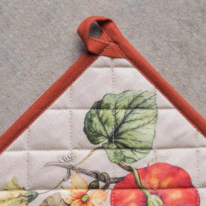 Maison d' Hermine Pot Holders 100% Cotton Heat Resistant Potholders 8" x 8" Hot Pads with Loop BBQ, Cooking, Baking, Grilling, Kitchen, Handling Hot Pans (Pack of 1, Potiron)